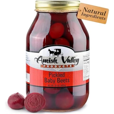 Amish Valley Products Pickled Baby Beets 32oz. Glass Jar (1 Quart Jar - 32 oz) Cover