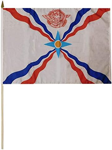 Trade Winds Wholesale Lot of 3 Assyria Assyrian Country 12x18 12"x18" 100D Woven Polyester Nylon Stick Flag 30" Wooden Staff image 3