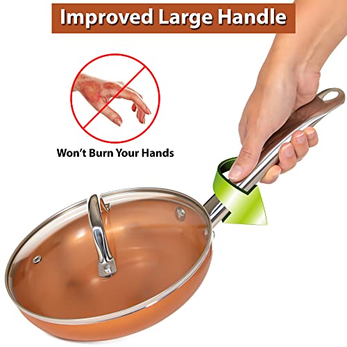 Food Boutique Copper Nonstick Ceramic Frying Pan With Lid – 8-Inch Egg Cooking Pan With Tamper Glass Lid #TOP2