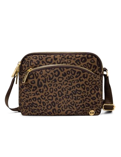 AOTM Cross Body Bag Women, Lightweight Handbag for Ladies, Multi Pockets, Waterproof Shoulder Bag with Adjustable Strap, for Travel, School, Work（Gold Leopard Print）