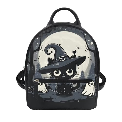 Showudesigns Black Cat Backpack Purse for Women Cute Ghost Mini Backpacks for Teen Girls Small Back Pack Shoulder Bag School Travel Min Casual Daypack Black