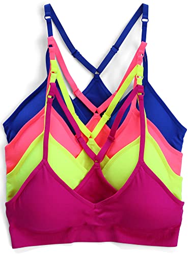 Kalon 4 Pack Racerback Sports Bra V Neck for Women (Large, Neons)