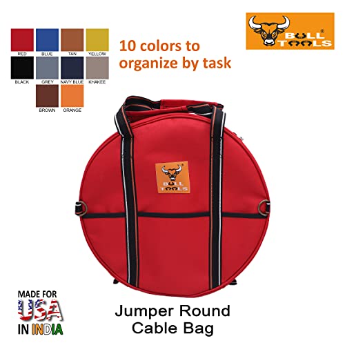 Image of BULL TOOLS EV Charging & Jumper Cable Storage Bag, Organizer 6 Pocket Handmade Carry Bag - 15x15x4 Inch Waterproof Ballistic Polyester Round Bag, Cords, Small Tools, For Motor Vehicles - Red