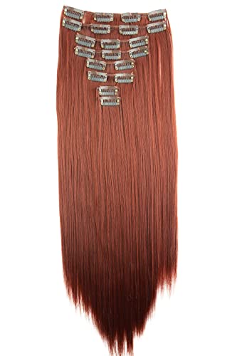 CAISHA XXL 50cm 8 Piezas SET Clip In Extensions Extensión De Cabello Postizo Liso Marrón Rojizo CES114
