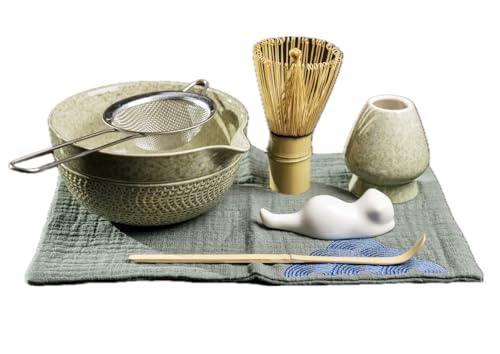 Harmonizeyoursenses Kit Matcha Completo, Set Matcha Kit De Ceremonia De Té De 7 Piezas. Tazón De Cerámica Y Batidor Premium De Bambú De Calidad, Ideal Para Regalo. Bienestar Y Harmonía.