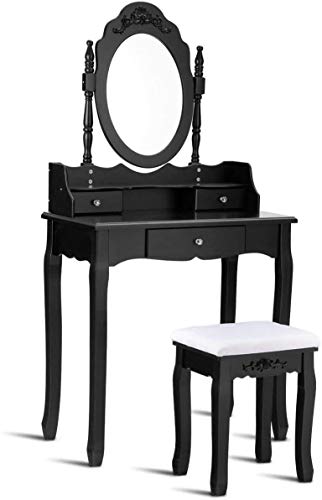 Muebles de dormitorio multifunción en madera negra con espejo y taburete MU 6