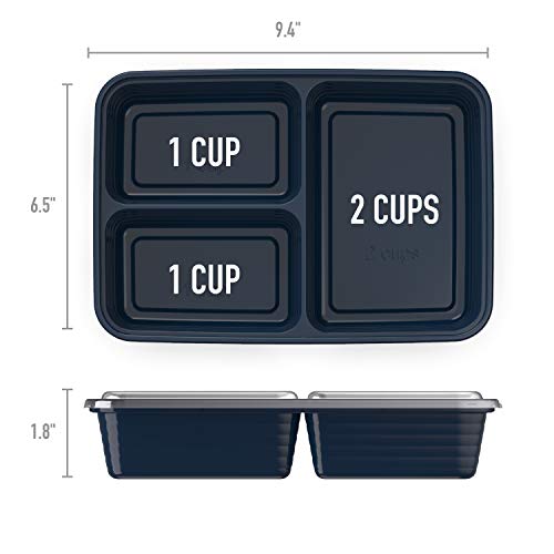 Bentgo Prep 3-Compartment Meal-Prep Containers With Custom-Fit Lids - Microwaveable, Durable, Reusable, Bpa-Free, Freezer And Dishwasher Safe Food Storage Containers - 10 Trays & 10 Lids (Navy Blue) #TOP6