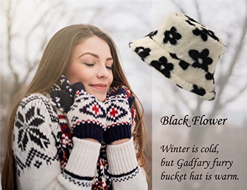 Image of Bucket Hat Women Furry Fuzzy Bucket Hats for Ladies, Winter Warm Fluffy Plush Faux Fur Hat for Women