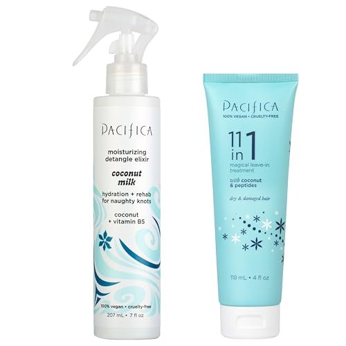 Pacifica Hair Detangler Spray & Leave-In Conditioner Bundle – Tangle-Releasing Hydrating Leave On Conditioning Elixir for Frizz Control, Knotty Hair Repair & Smooth, Shiny Finish Vegan All Hair Types