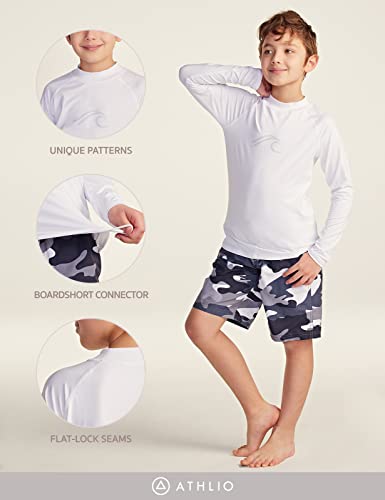 Athlio Boys' Long Sleeve Rash Guard Swimsuit, Uv/Spf Water Beach Surf Swim Shirts, Upf 50+ Sun Protection Swimwear Top, Wave White, 8 #TOP3