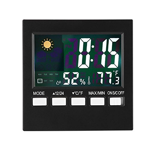 Zerodis Hygromètre Numérique Thermomètre Multifonctionnel Réveil Station Météo Capteur Moniteur pour Masion Bureau Cave à Vin