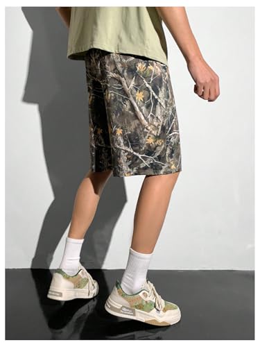 OYOANGLE Boy's Camo Track Shorts Drawstring Waist Loose Fit Straight Leg Knee Length Shorts4