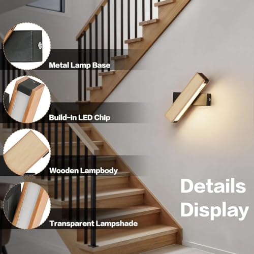 Aplique de pared interior de madera Dorlink giratorio con luz cálida de 3000K 3