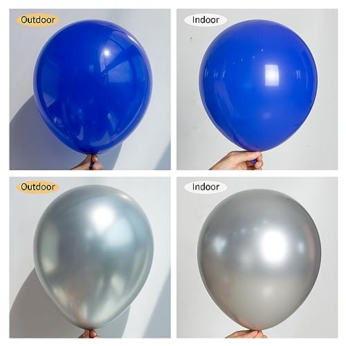 Image of 130pcs 8 /12 /10 /5 Inch Royal Blue and Silver Latex Balloons Garland Arch Kit