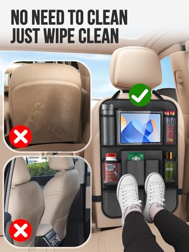 Image of New Fi Backseat Car Organizer(20 Storage Pockets),Come with Free 1 Seat Net and 2 Headrest Hook, Touch Screen Tablet Holder, Divider for Driving Safely Children & Pets, Car Organizer (black)