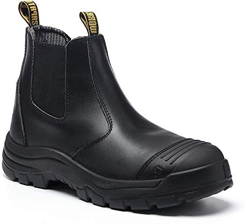diig Work Boots for Men, Steel Toe Waterproof Working Boots, Slip Resistant Anti-Static Slip-on Safety EH Working Shoes 6 8 9 10 11 12 13 (C1-LV812, 8.5-BLK)