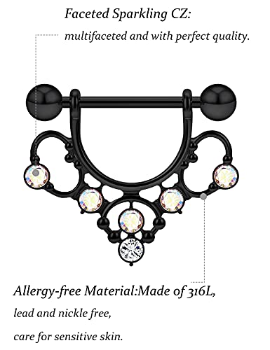 Vsnnsns 14G Nipple Rings For Women Stainless Steel Skull Nipple Rings Cz Nipple Piercing Jewelry Nipple Rings Surgical Steel Nipple Jewelry Barbell Body Piercing Jewelry Black #TOP3
