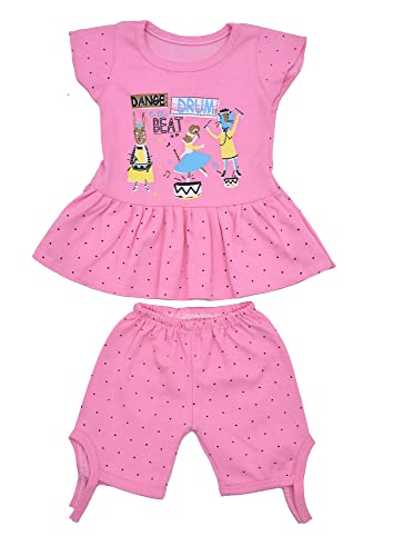 Image of Baby Girls Summer Dress New Born Baby Dress Suit Printed Cotton Top & Capri (Pack of 6 (3 Tops + 3 Shorts) Size 0 Months up to 12 Months (3-6 Months)