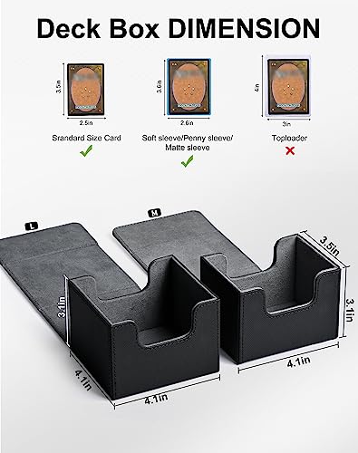 Image of ZLCA Card Deck Box with 2 Dividers for MTG Cards, Large Horizontal Card Storage Box Fits 150+ Single Sleeved Cards, PU Leather Commander Deck box for TCG CCG (Black& Red)