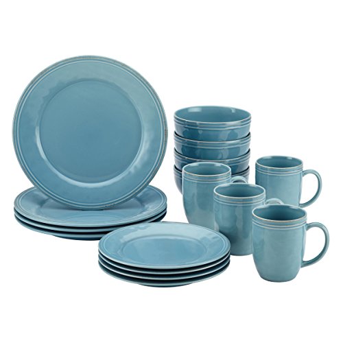 Rachael Ray Cucina Dinnerware 16-Piece Stoneware Dinnerware Set, Agave Blue