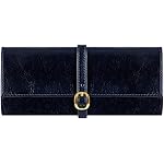 Time Resistance Leather Jewelry Roll - Full Grain Leather Travel Jewelry Case - Jewellery Organizer Made in Italy (Blue)