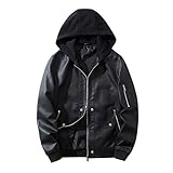 Celucke Kapuzenjacke Herren Bikerjacke Kunstleder Lederjacke mit Sweat-Kapuze, Männer Winterjacke Abnehmbarer Hoodie Herbst Winter Übergangsjacke (Schwarz, XXXXXL)