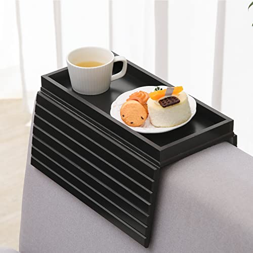 GEHE Bamboo Sofa Arm Tray, Foldable Couch Arm Tray Side Table, Anti-Falling Armrest Tables Cup Holder for Snacks, Beverages, Phones, Remote Controls, Flexible and Portable, Anti-Slip Base