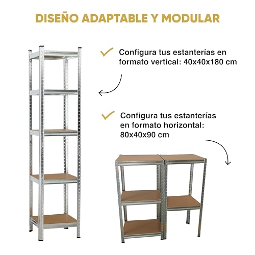 Miniatura 8 de Kg Kitgarden Estantería Metálica Almacenaje De Acero Galvanizado Con 5 Baldas De Mdf, 180x40x40cm