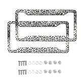 LedBack Gray Leopard Print License Plate Frame Metal Aluminum License Plate Cover Car Tag Holder wit