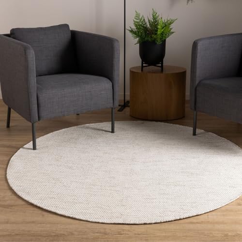 Interiyou handgewebter Baumwollteppich Riga - 240x240 cm Rund Creme - Handwebteppich für Wohnzimmer, Schlafzimmer - 100% Handarbeit Naturfaser Teppich Flachgewebe