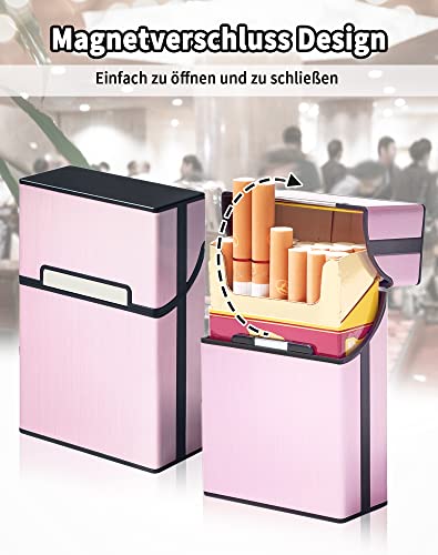 LAOYE Sigarettendoosjes, van metaal met magneetsluiting, van aluminium, lichte stijlvolle sigarettendoosjes voor 20 sigaretten (2 stuks, roségoud) - Afbeelding 3
