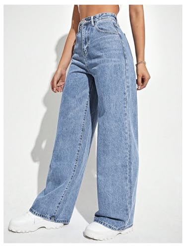 MakeMeChic Women's Wide Leg Jeans Bottoms Zip Fly Button Front Denim Pants with Pocket4