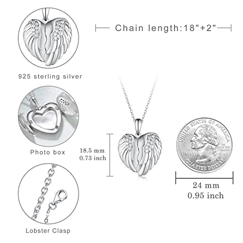 Svodea Heart Photo Angel Wings Locket Necklace That Hold Pictures Photo,925 Sterling Silver Photo Locket Necklaces With 5A Cubic Zirconia,Locket Necklace Jewelry For Women Girls Mother Daughter Grandmother,18''-20'' #TOP4