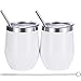Skylety 12 oz Double-insulated Wine Tumbler, Stainless Steel Tumbler Cup with Lids and Straws for Wine, Coffee, Drinks, Champagne, Cocktails, 2 Sets (White)