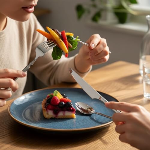 Image of 5 Pcs Silver Cutlery Set for Dining Table the Perfect Lightweight Silim Handle Tableware Including Dinner Spoon, Dinner Fork, Dinner Knife, Dessert Spoon & Dessert Fork