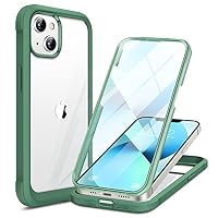 Miracase Compatible with iPhone 13 Case 6.1inch, [Built-in Glass Screen Protector] Full Body Rubber Bumper Clear Back Case Cover (Acacia Green)
