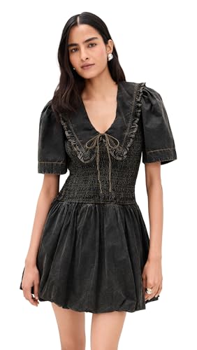 Women's Garment Dyed Cotton Mini Smock Bubble Dress