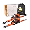 Strapinno 2PCs Retractable Ratchet Tie-Down Straps,5,000 lbs Break Strength- 2 in x 12 ft Heavy Duty Ratchet Strap with Safety Lock S Hooks for Motorcycles, ATVs, UTVs, Lawn Equipment & Cargo-Orange