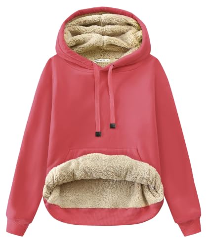 Gesean Womens Sherpa Cotton Pullover Sweatshirt Fleece Hoodie Red M