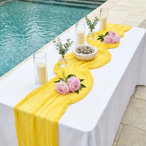 8 Pack Lemon Yellow 17 x 108 Inch Cheesecloth Table Runner - Boho Gauze Sheer Fabric for Wedding Baby Shower Party Home Decor by XHCLJO - Used condition - Image 7