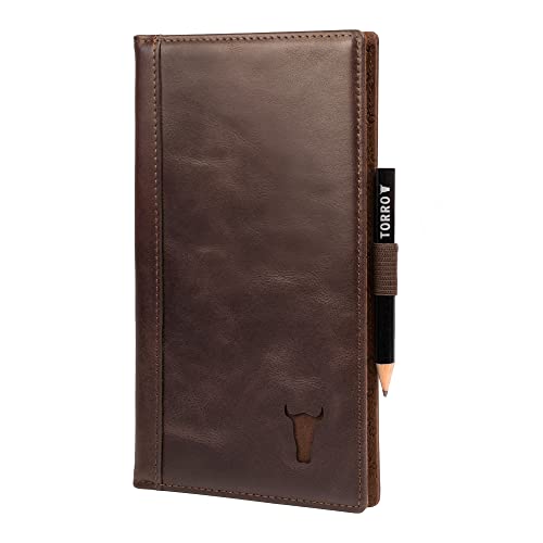 TORRO Large Golf Scorecard Holder – Genuine Leather Pro Golf Score Card Wallet with Card Slot and Pencil (Dark Brown)