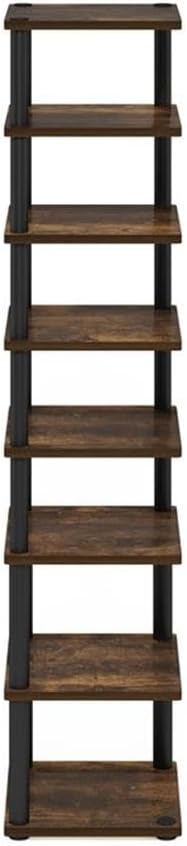 Pemberly Row 8-Tier Vertical Freestanding Shoe Tower, Amber Pine/Black Finish, Composite Wood and PVC, 11.61 x 11.61 x 52.6 Inches, Space-Saving Closet or Entryway Shoe Rack