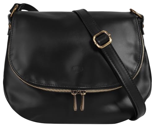 piké Umhängetasche Echt Leder Damen Made in Italy | legere Schultertasche im Slouch-Look | elegantes Design schwarz 015805