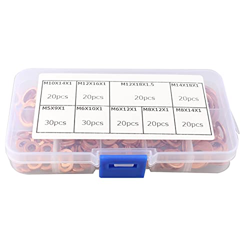 HALJIA 200PCS Copper Washers Set Copper Gasket Sealing Ring Assortment Kit, Flat Washers Kit - Image 2