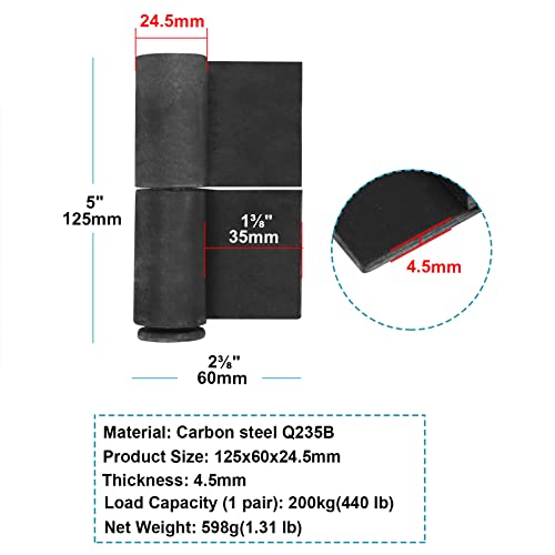 4 Pack 5" Weldable Lift Off Hinges, Heavy Duty Metal Door Hinges Steel Gate Flag Hinges With Removable Pin, Load 200Kg(440 Lb) #TOP1