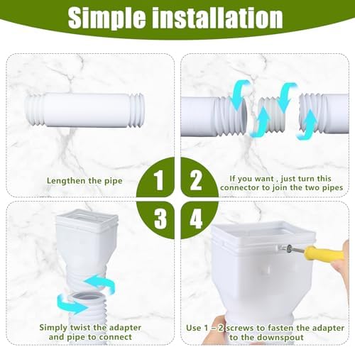 2 Pack downspout extension, White Gutter Downspout Extensions from 20-68 Inches, gutter extension,downspout diverter,with Mounting Screws for Down spout Drain Extension. - 2