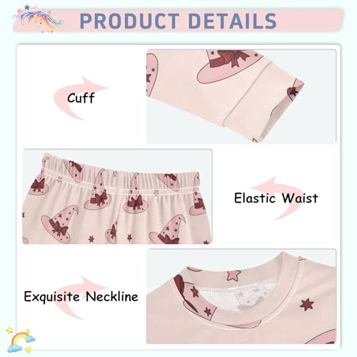 Pajama Sets Long Sleeve Pink Witch Hats Pattern Soft Comfy Sleepwear 2 Piece PJS 3-8T4