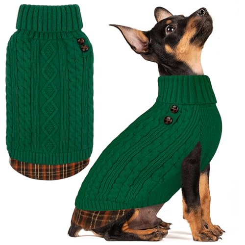Image of KYEESE Dog Sweater for Small Dogs Turtleneck Thick Knit Pullover | Stretchy Fit, Lightweight & Warm, Cozy Knit Comfort, Classic Plaid Design, Gentle on Sensitive Skin, Winter Daily Wear