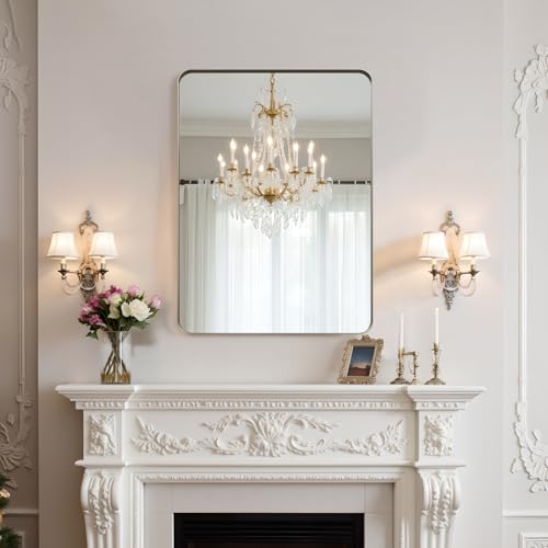 Image of Kosmonia 30 inchx22 inchBathroom Mirror for Wall Metal Framed Brushed Nickel | Anti-Rust, HD Reflection Anti-Desilvering, Distortion Free, Tempered and Shatter-Proof Wall Mounted Mirror