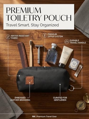 Image of RB Shoppers Premium Travel Pouch for Men & Women | Water-Resistant Toiletry Bag | Leather Branded Organizer Pouch | Multi Utility Cosmetic & Shaving Kit Bag | Portable Grooming Travel Organizer